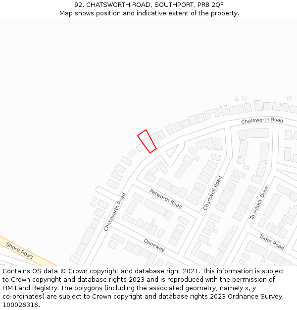 92, CHATSWORTH ROAD, SOUTHPORT, PR8 2QF: Location map and indicative extent of plot