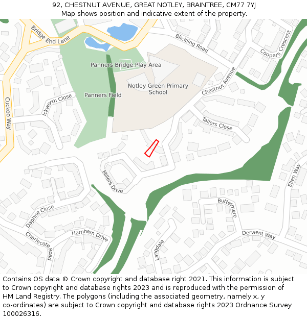 92, CHESTNUT AVENUE, GREAT NOTLEY, BRAINTREE, CM77 7YJ: Location map and indicative extent of plot