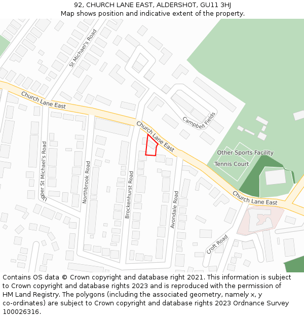 92, CHURCH LANE EAST, ALDERSHOT, GU11 3HJ: Location map and indicative extent of plot