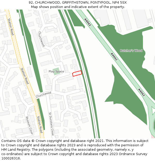 92, CHURCHWOOD, GRIFFITHSTOWN, PONTYPOOL, NP4 5SX: Location map and indicative extent of plot