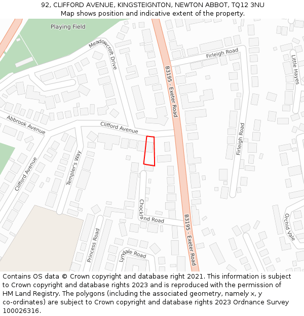 92, CLIFFORD AVENUE, KINGSTEIGNTON, NEWTON ABBOT, TQ12 3NU: Location map and indicative extent of plot