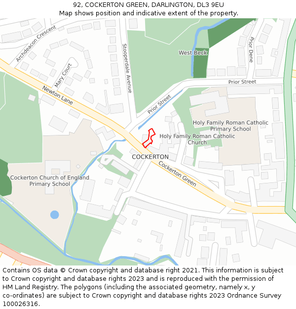 92, COCKERTON GREEN, DARLINGTON, DL3 9EU: Location map and indicative extent of plot