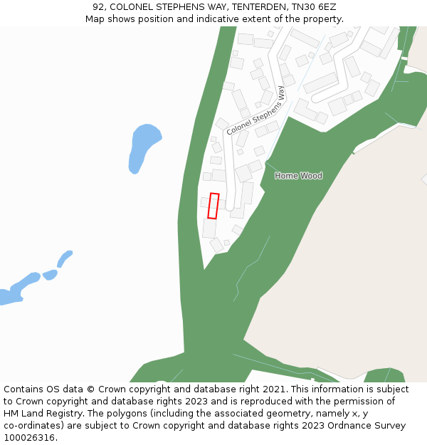 92, COLONEL STEPHENS WAY, TENTERDEN, TN30 6EZ: Location map and indicative extent of plot