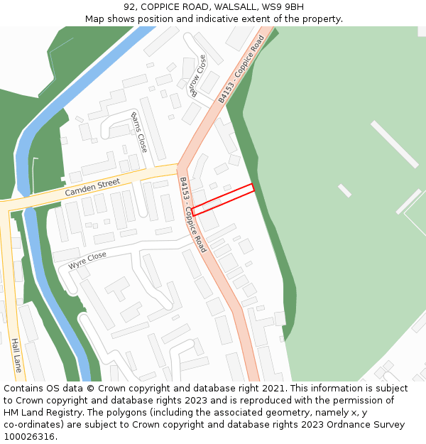 92, COPPICE ROAD, WALSALL, WS9 9BH: Location map and indicative extent of plot