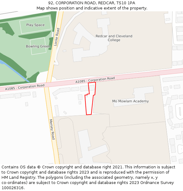 92, CORPORATION ROAD, REDCAR, TS10 1PA: Location map and indicative extent of plot