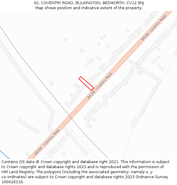 92, COVENTRY ROAD, BULKINGTON, BEDWORTH, CV12 9NJ: Location map and indicative extent of plot