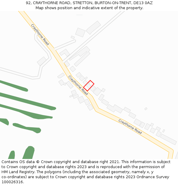 92, CRAYTHORNE ROAD, STRETTON, BURTON-ON-TRENT, DE13 0AZ: Location map and indicative extent of plot