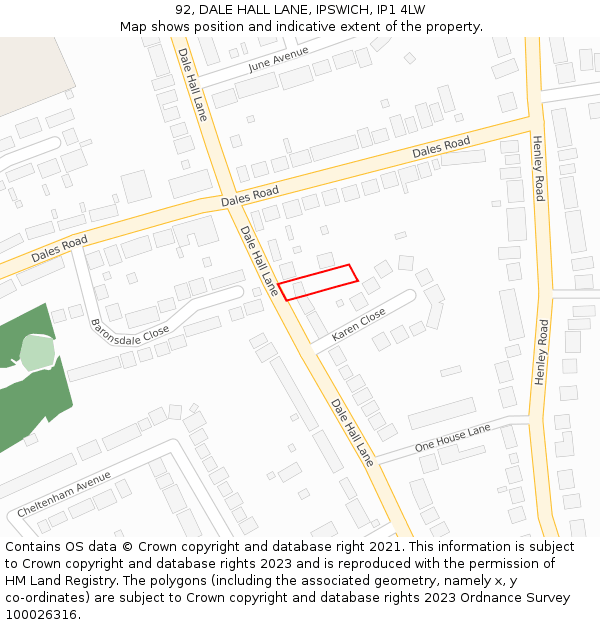 92, DALE HALL LANE, IPSWICH, IP1 4LW: Location map and indicative extent of plot