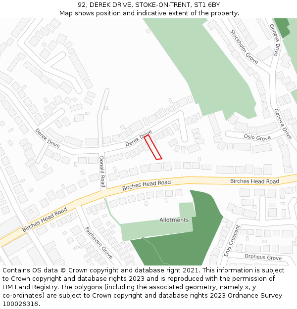 92, DEREK DRIVE, STOKE-ON-TRENT, ST1 6BY: Location map and indicative extent of plot