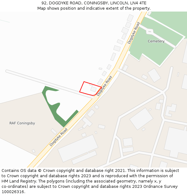 92, DOGDYKE ROAD, CONINGSBY, LINCOLN, LN4 4TE: Location map and indicative extent of plot