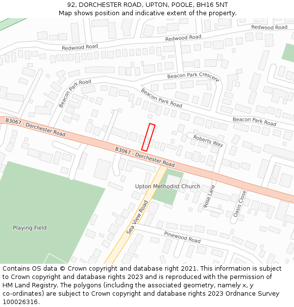 92, DORCHESTER ROAD, UPTON, POOLE, BH16 5NT: Location map and indicative extent of plot