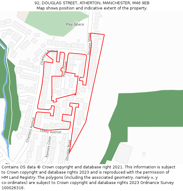 92, DOUGLAS STREET, ATHERTON, MANCHESTER, M46 9EB: Location map and indicative extent of plot