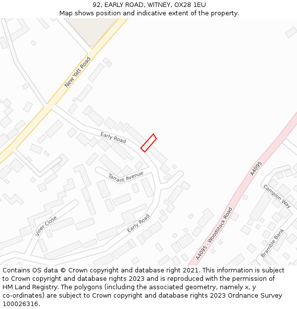 92, EARLY ROAD, WITNEY, OX28 1EU: Location map and indicative extent of plot