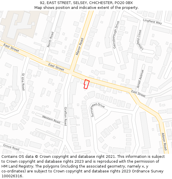 92, EAST STREET, SELSEY, CHICHESTER, PO20 0BX: Location map and indicative extent of plot