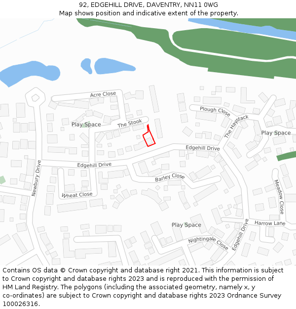 92, EDGEHILL DRIVE, DAVENTRY, NN11 0WG: Location map and indicative extent of plot