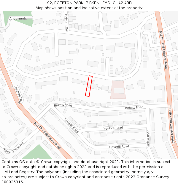 92, EGERTON PARK, BIRKENHEAD, CH42 4RB: Location map and indicative extent of plot