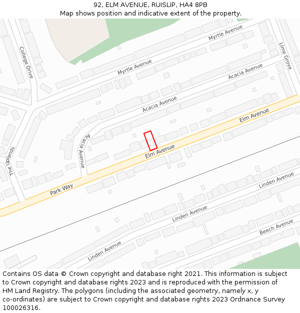 92, ELM AVENUE, RUISLIP, HA4 8PB: Location map and indicative extent of plot