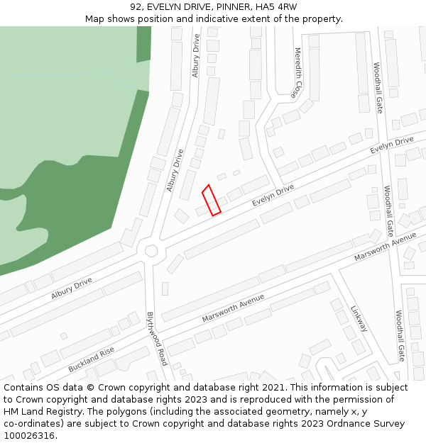 92, EVELYN DRIVE, PINNER, HA5 4RW: Location map and indicative extent of plot