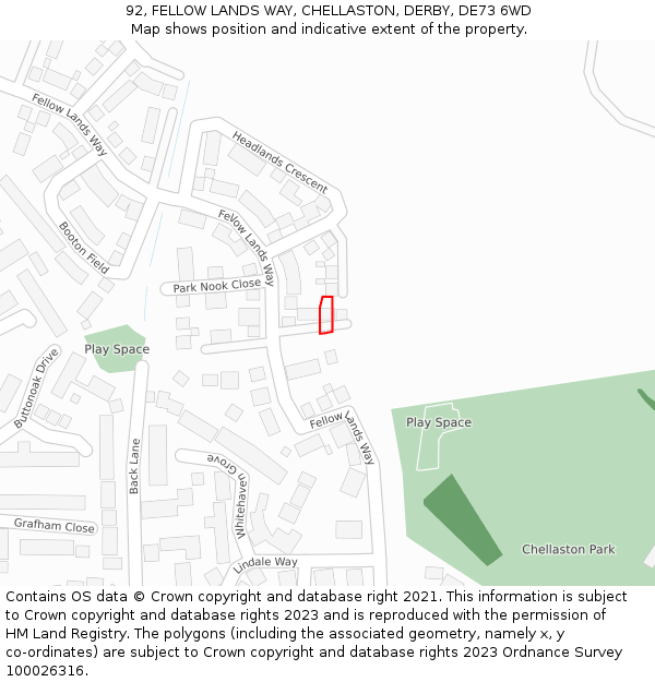 92, FELLOW LANDS WAY, CHELLASTON, DERBY, DE73 6WD: Location map and indicative extent of plot