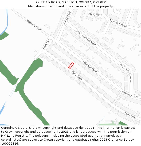 92, FERRY ROAD, MARSTON, OXFORD, OX3 0EX: Location map and indicative extent of plot