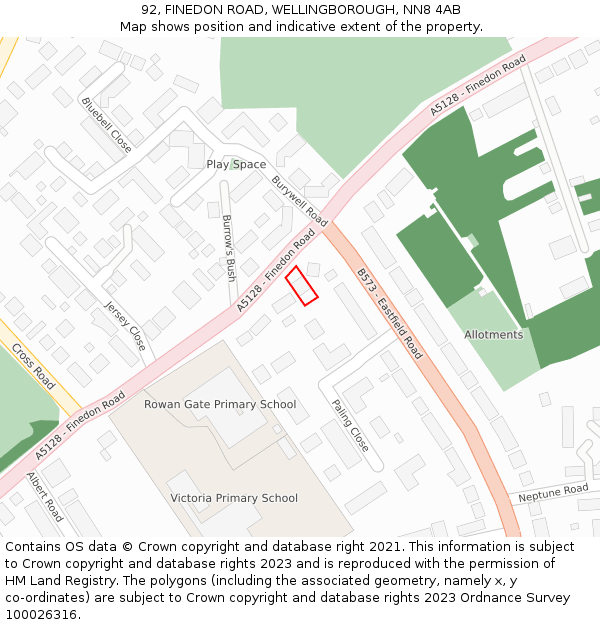 92, FINEDON ROAD, WELLINGBOROUGH, NN8 4AB: Location map and indicative extent of plot