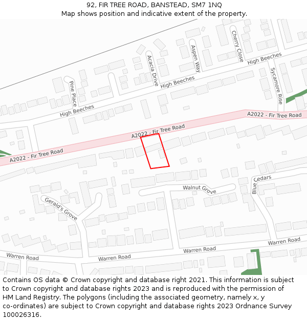 92, FIR TREE ROAD, BANSTEAD, SM7 1NQ: Location map and indicative extent of plot