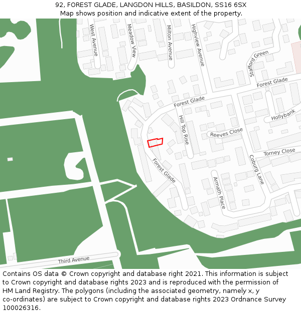 92, FOREST GLADE, LANGDON HILLS, BASILDON, SS16 6SX: Location map and indicative extent of plot