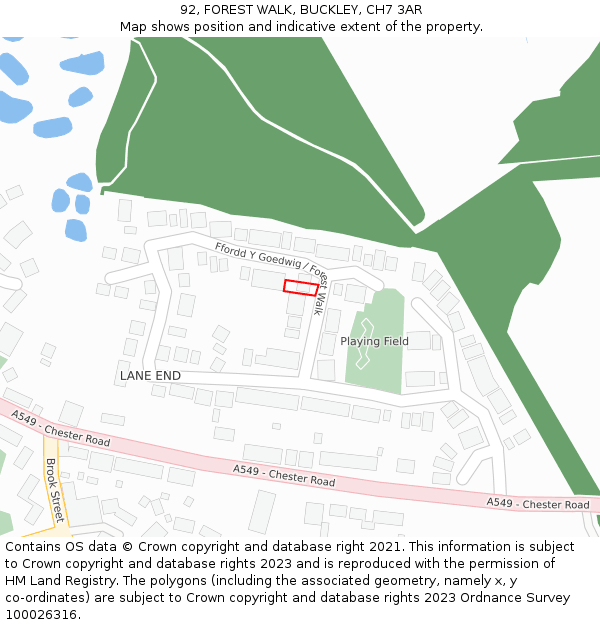 92, FOREST WALK, BUCKLEY, CH7 3AR: Location map and indicative extent of plot