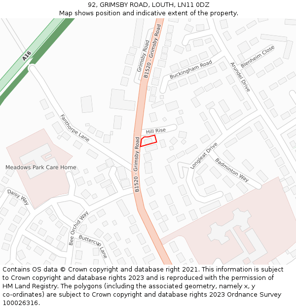 92, GRIMSBY ROAD, LOUTH, LN11 0DZ: Location map and indicative extent of plot