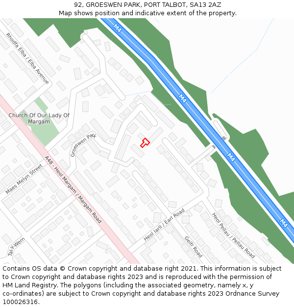 92, GROESWEN PARK, PORT TALBOT, SA13 2AZ: Location map and indicative extent of plot