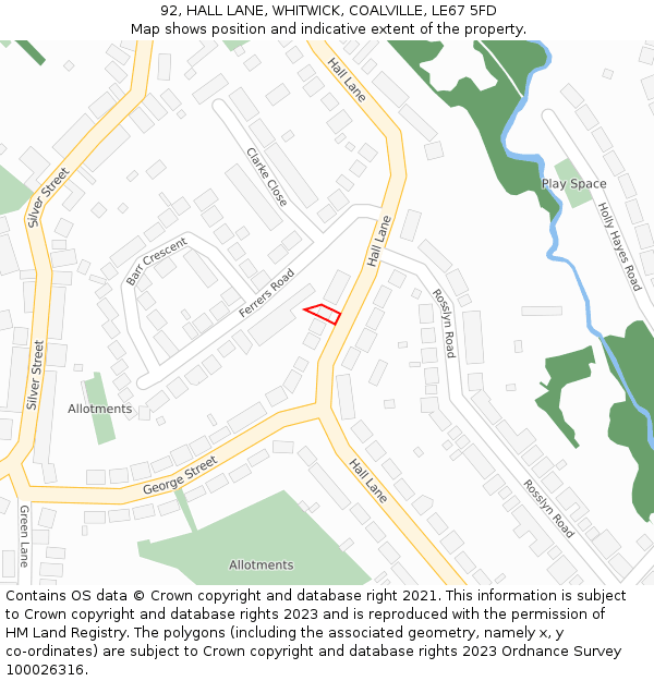 92, HALL LANE, WHITWICK, COALVILLE, LE67 5FD: Location map and indicative extent of plot