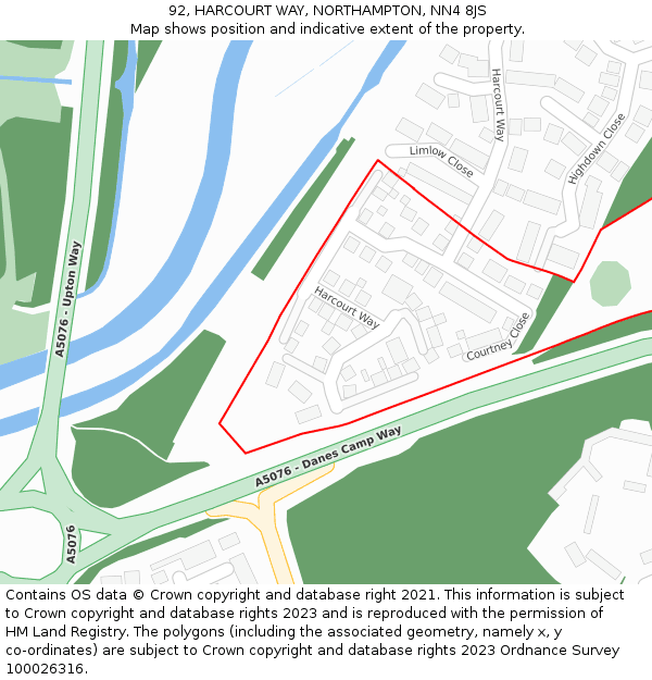 92, HARCOURT WAY, NORTHAMPTON, NN4 8JS: Location map and indicative extent of plot