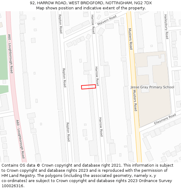 92, HARROW ROAD, WEST BRIDGFORD, NOTTINGHAM, NG2 7DX: Location map and indicative extent of plot