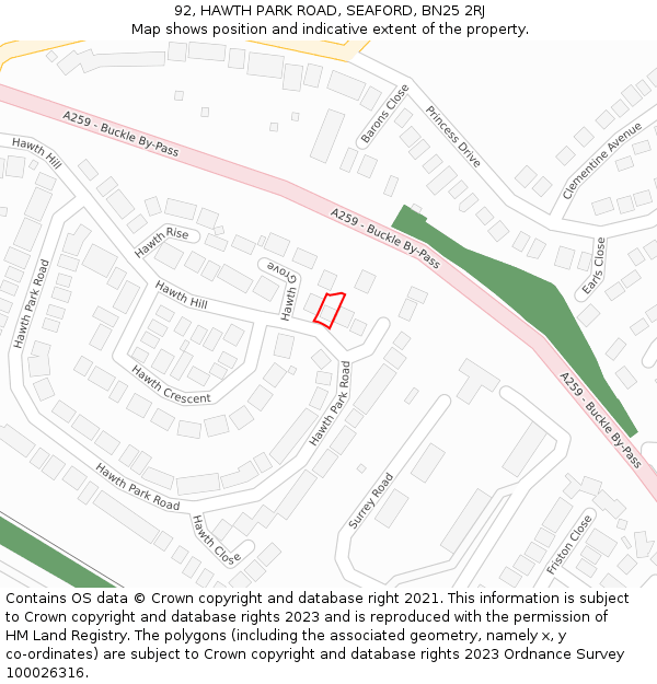 92, HAWTH PARK ROAD, SEAFORD, BN25 2RJ: Location map and indicative extent of plot