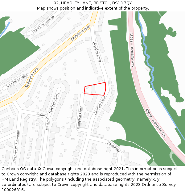 92, HEADLEY LANE, BRISTOL, BS13 7QY: Location map and indicative extent of plot