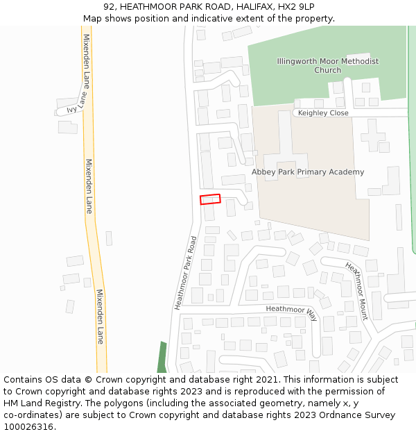 92, HEATHMOOR PARK ROAD, HALIFAX, HX2 9LP: Location map and indicative extent of plot