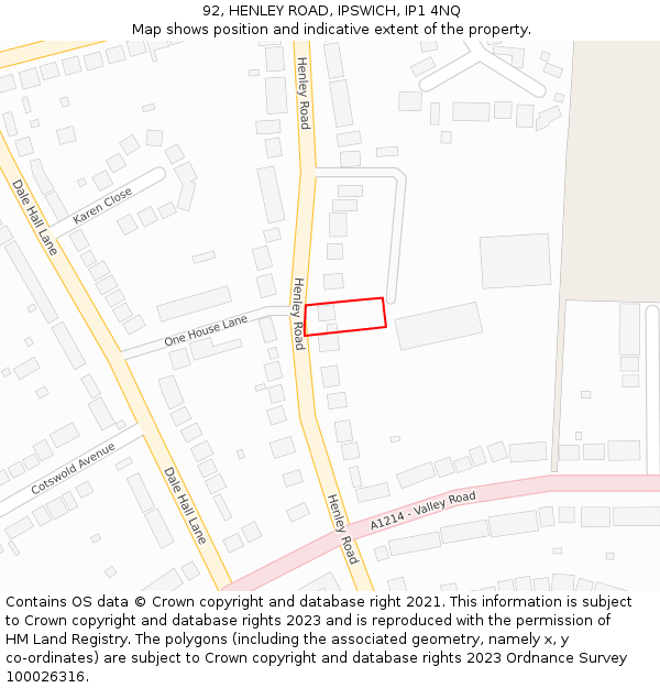 92, HENLEY ROAD, IPSWICH, IP1 4NQ: Location map and indicative extent of plot