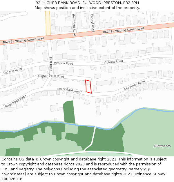 92, HIGHER BANK ROAD, FULWOOD, PRESTON, PR2 8PH: Location map and indicative extent of plot