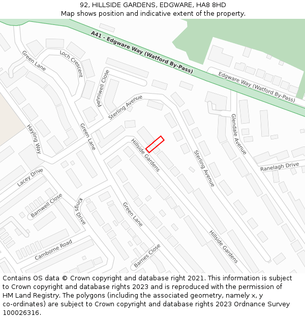 92, HILLSIDE GARDENS, EDGWARE, HA8 8HD: Location map and indicative extent of plot