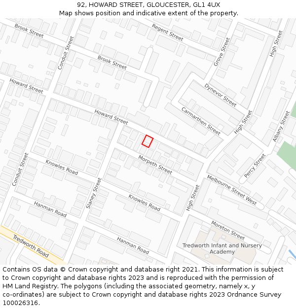 92, HOWARD STREET, GLOUCESTER, GL1 4UX: Location map and indicative extent of plot