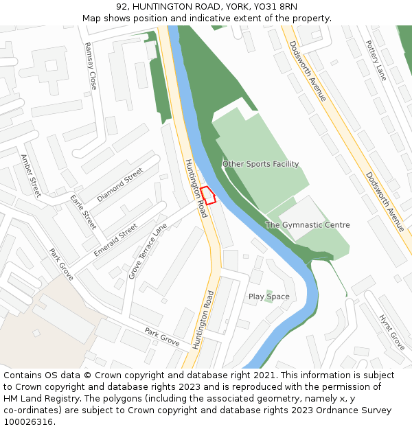 92, HUNTINGTON ROAD, YORK, YO31 8RN: Location map and indicative extent of plot