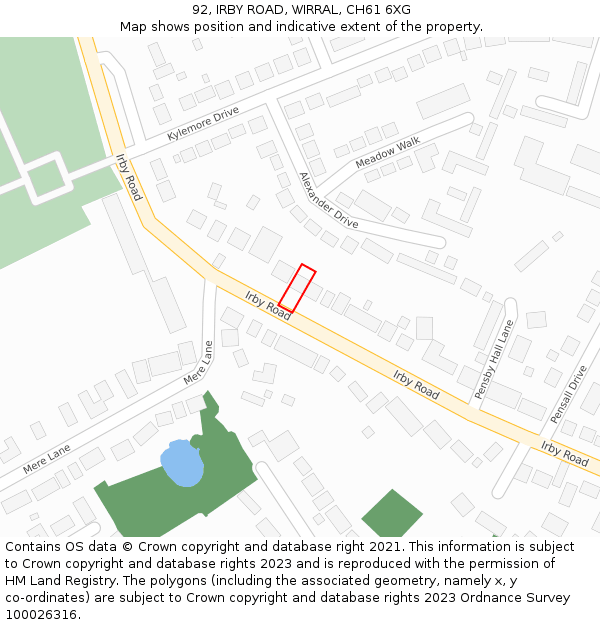 92, IRBY ROAD, WIRRAL, CH61 6XG: Location map and indicative extent of plot