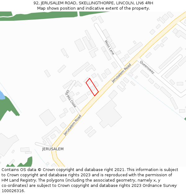 92, JERUSALEM ROAD, SKELLINGTHORPE, LINCOLN, LN6 4RH: Location map and indicative extent of plot