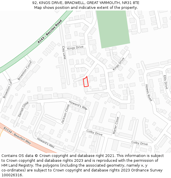 92, KINGS DRIVE, BRADWELL, GREAT YARMOUTH, NR31 8TE: Location map and indicative extent of plot