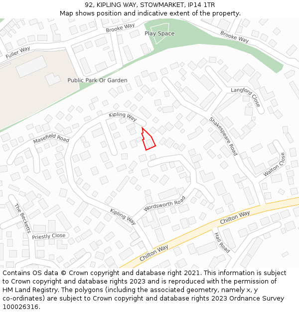 92, KIPLING WAY, STOWMARKET, IP14 1TR: Location map and indicative extent of plot