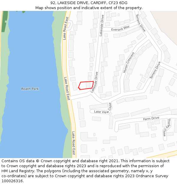 92, LAKESIDE DRIVE, CARDIFF, CF23 6DG: Location map and indicative extent of plot