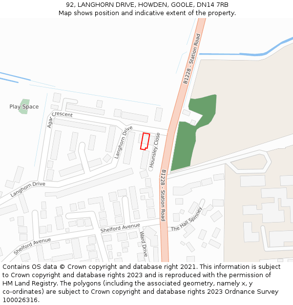 92, LANGHORN DRIVE, HOWDEN, GOOLE, DN14 7RB: Location map and indicative extent of plot