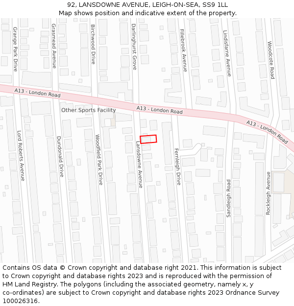 92, LANSDOWNE AVENUE, LEIGH-ON-SEA, SS9 1LL: Location map and indicative extent of plot