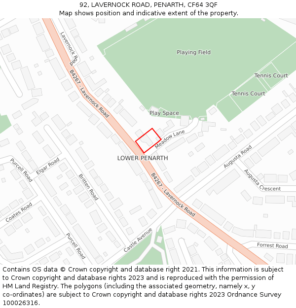 92, LAVERNOCK ROAD, PENARTH, CF64 3QF: Location map and indicative extent of plot