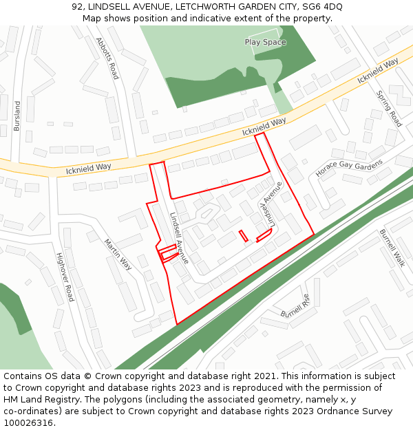 92, LINDSELL AVENUE, LETCHWORTH GARDEN CITY, SG6 4DQ: Location map and indicative extent of plot